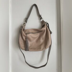 Valentina Tan Genuine Leather Shoulder Bag with Slouchy Design, Made In Italy.